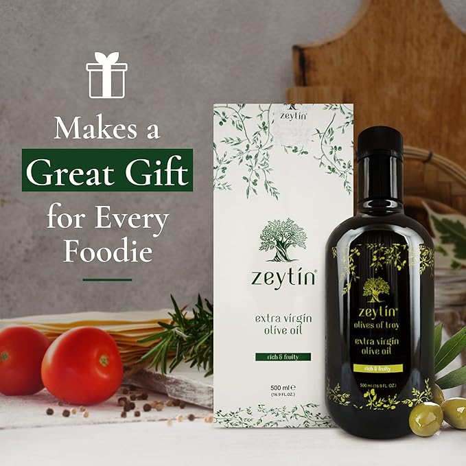Zeytin Olive Oil Extra Virgin - GOLD MEDAL &amp Early Harvest - Fresh 2024 Harvest Bottled in May 2024 - New Luxury Packaging - Vegan Keto &amp Cold Pressed - Rich &amp Fruity (16.9fl oz - 1 Pack