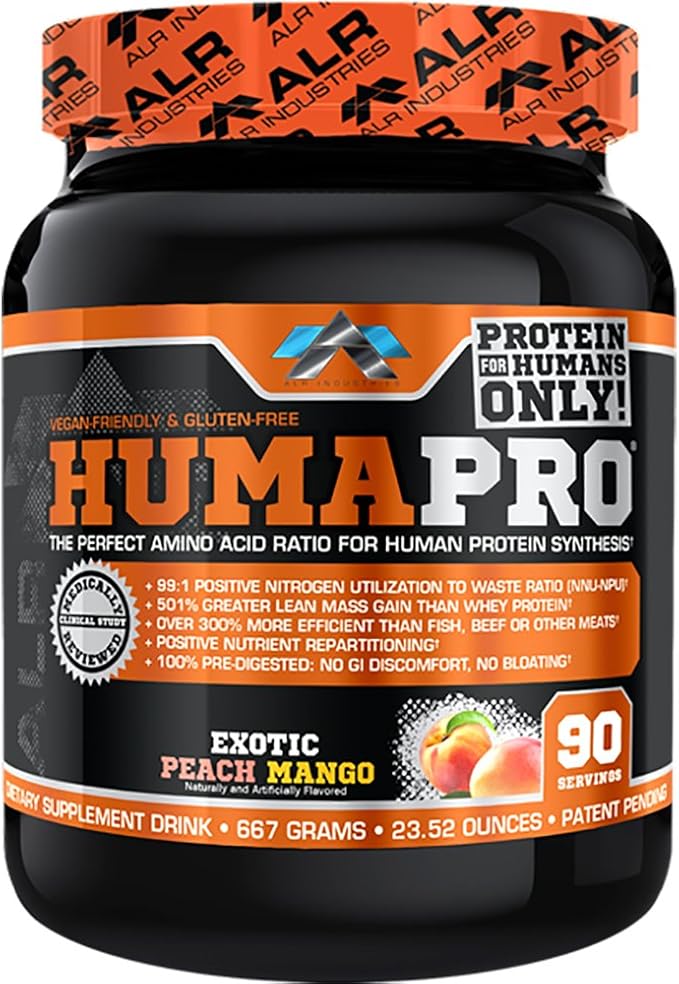 Humapro | Amino Acids Protein Matrix for Humans | 99% Utilization for Lean Muscle | Vegan Gluten Free | 90 Servings (Exotic Peach Mango)
