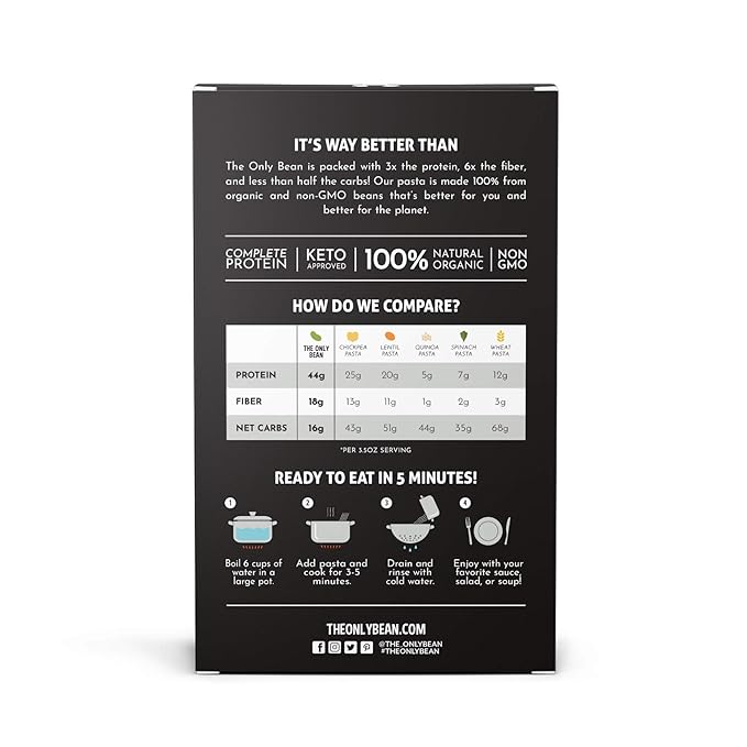 The Only Bean - Organic Black Bean Spaghetti Pasta - High Protein Keto Friendly Gluten-Free Vegan Non-GMO Kosher Low Carb Plant-Based Bean Noodles - 8 oz (6 Pack)