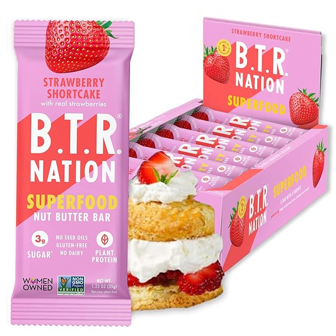 B.T.R. Nation Vegan Superfood Protein Bars - Strawberry Shortcake VITALITY | 12 Bars | Keto Plant Based and Gluten Free Low Carb Sugar Alcohol Free &amp Boosted with Powerful Superfood!