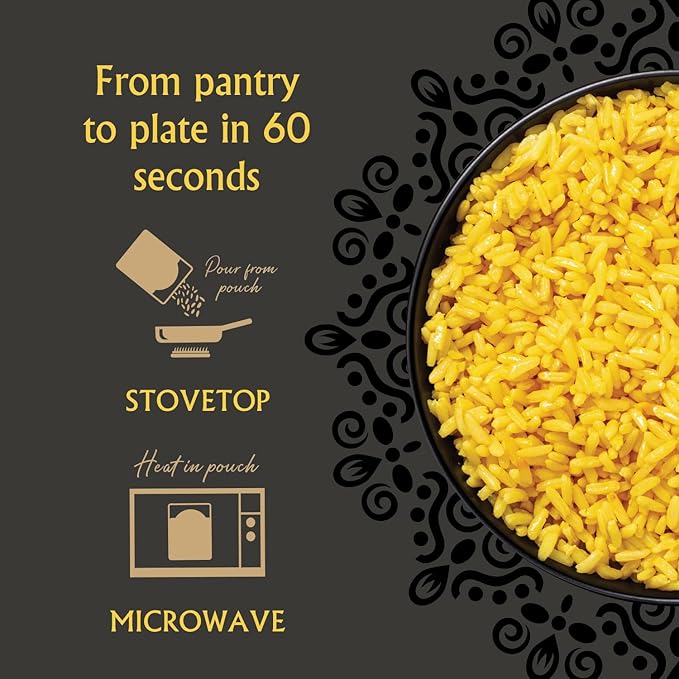 Mina Saffron Rice Yellow Rice With Extra Virgin Olive Oil Ready to Eat Rice Pilaf Side Dishes Microwave Rice Vegan Protein Non-GMO Gluten-Free Kosher 8 oz (Pack of 6)