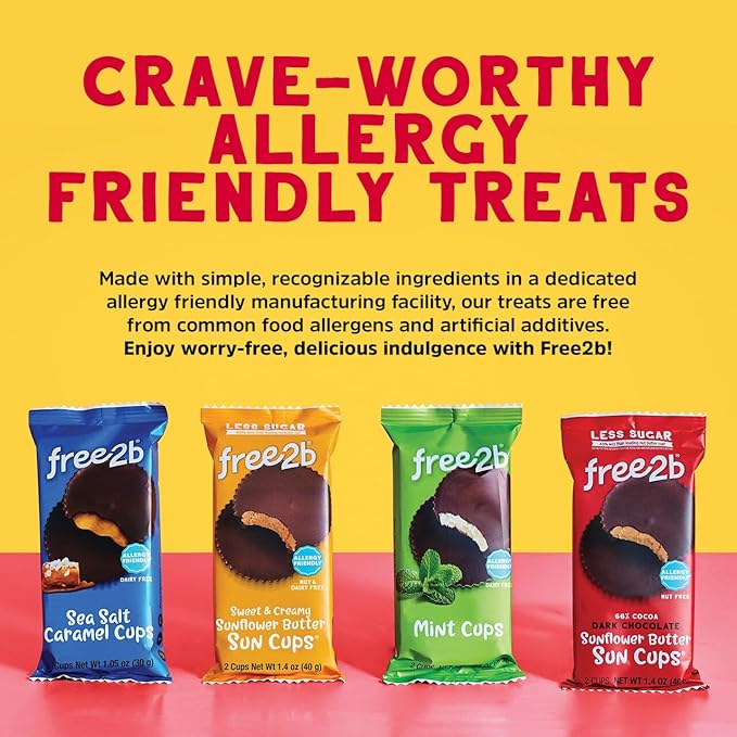 Free2b Sunflower Butter Sun Cups Safe for School and Allergy Friendly Gluten-Free Dairy-Free Nut-Free and Soy-Free Sweet and Creamy Cups 1-Cup Packages (Pack of 22)