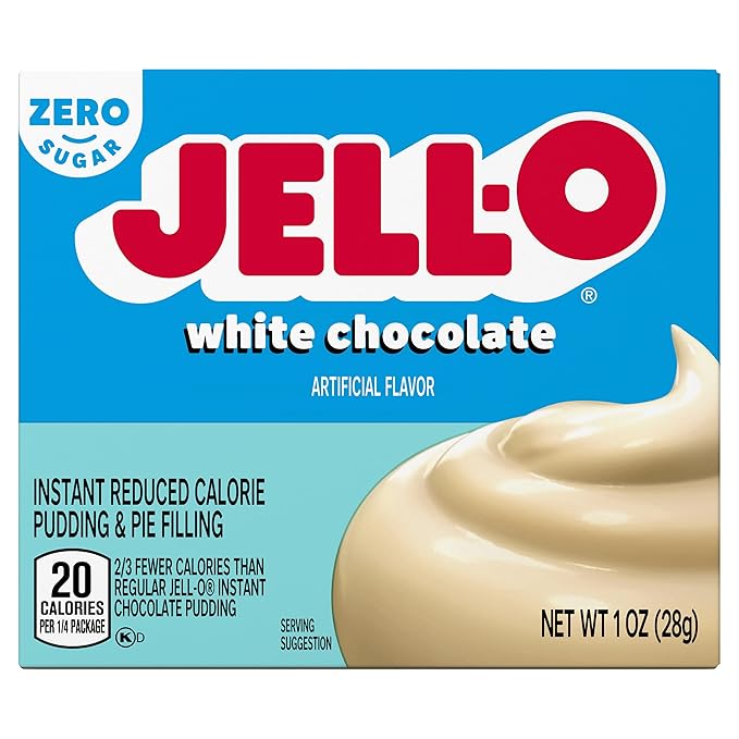 Jell-O Zero Sugar Instant Pudding &amp Pie Filling Mix White Chocolate Flavor Sugar Free &amp Fat Free Reduced Calorie Dessert for Baking Pies &amp No-Bake Recipes 1 oz (Pack of 24)