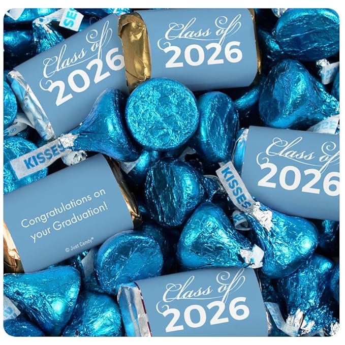496 Pcs Light Blue Graduation Candy Party Favors Assorted Wrapped Miniatures &amp Blue Kisses (6.1 lbs Approx. 496 Pcs)