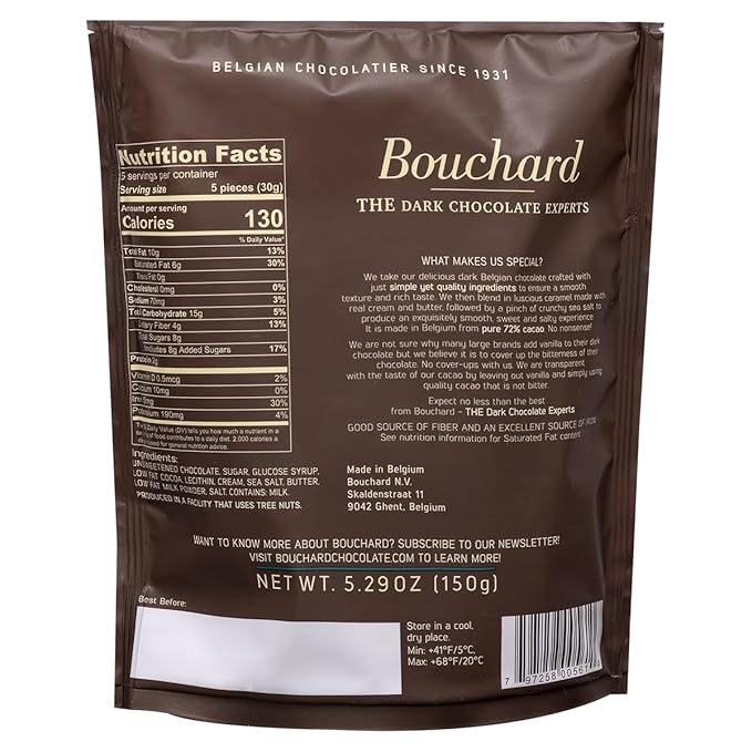 Bouchard Belgian Dark Chocolate with Caramel &amp Sea Salt (5.29 OZ / 150g) (Pack of 2)