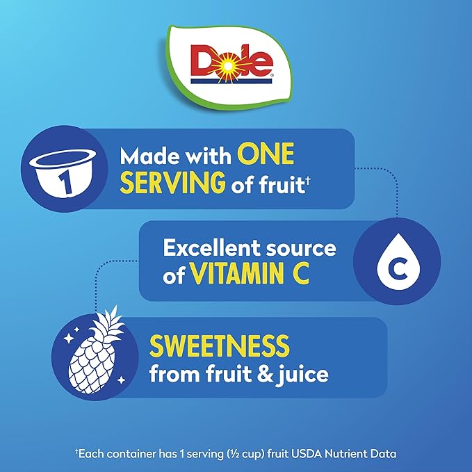 Dole Fruit Bowls Pineapple Tidbits in 100% Juice Snacks 4oz 24 Total Cups Gluten &amp Dairy Free Bulk Lunch Snacks for Kids &amp Adults