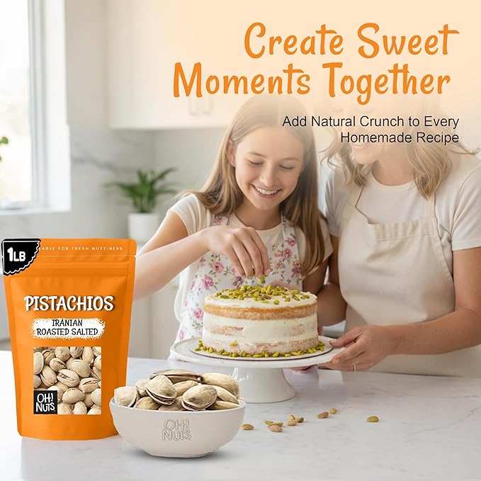 Oh! Nuts Pistachios Iranian Style - Roasted Lightly Salted - 1 lb - Shelled Whole Nuts - Packed in New York Zip-Seal Bag for Exceptional Freshness