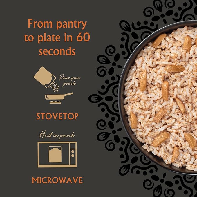 Mina Festive Rice With Toasted Almonds &amp Cinnamon Ready to Eat Rice Pilaf Side Dishes Microwave Rice Vegan Protein Non-GMO Gluten-Free Kosher 8 oz (Pack of 6)