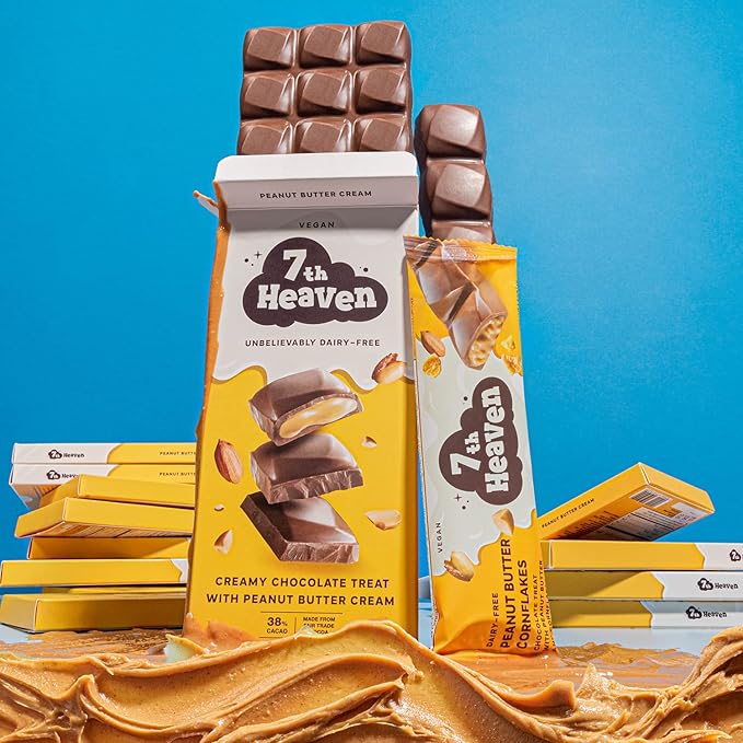 7th Heaven Vegan Soy Milk Chocolate Bars: Peanut Butter Cream - (3.5 oz - 4 Pack) Healthy Chocolate Perfect Valentines Gift For Your Loved Ones 100% Dairy Free Non GMO Kosher Parve Cruelty Free