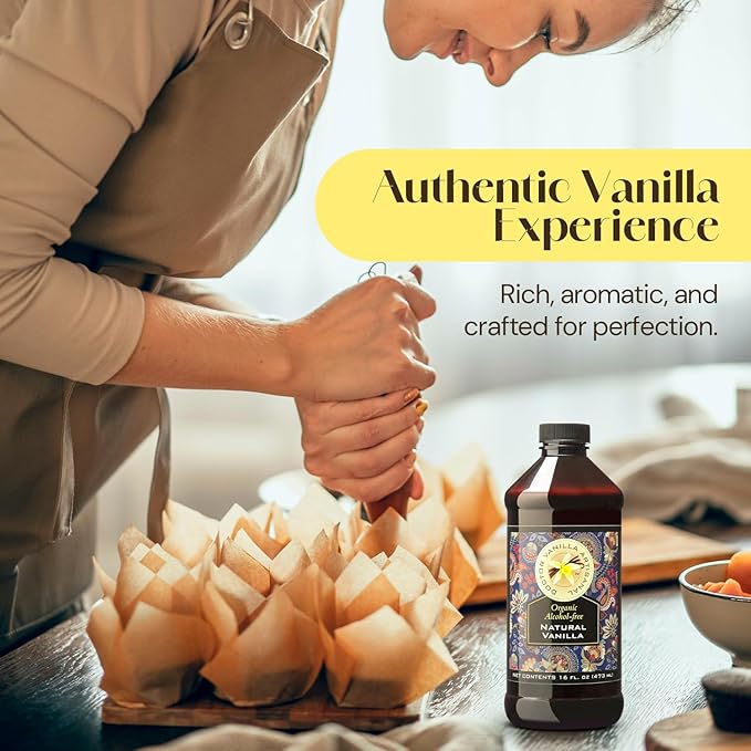 Organic Vanilla Alcohol‑Free Flavor 16 fl oz - Madagascar Bourbon vanilla 100% natural sugar‑free GMO‑free gluten‑free vegan paleo keto kosher and halal