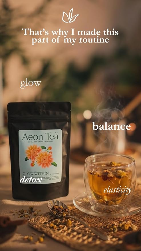 Aeon Teä Glow Within - Organic Turmeric &amp Ginger Herbal Tea (25 Count) | Skin Glow Blend with Beta Carotene &amp Vitamin C | Antioxidant-Rich Daily Wellness &amp Immune Support | Individually Wr