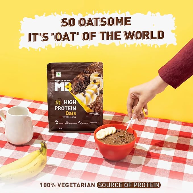 Roti High Protein Oats with Added Probiotics 17 g Protein Rolled Oats Breakfast Cereals Gluten Free Trans Fat Free for Weight Management Dark Chocolate 1 kg