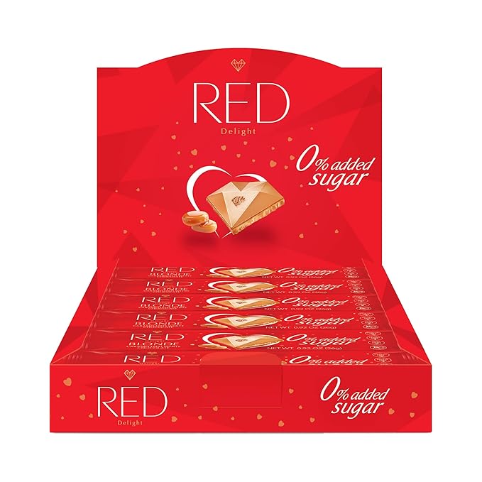 RED Delight®™ Blonde Caramelized White Chocolate 12 Count Box of Grab N Go Travel Size Bars (0.92 Ounces Each) (1 Box - Total of 12 Bars)