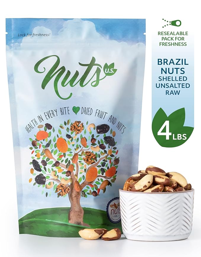 NUTS U.S. – Brazil Nuts | Shelled Whole Kernels | Raw and Unsalted | Non-GMO and Steam Pasteurized | Packed In Resealable Bags!!! (4 LBS)