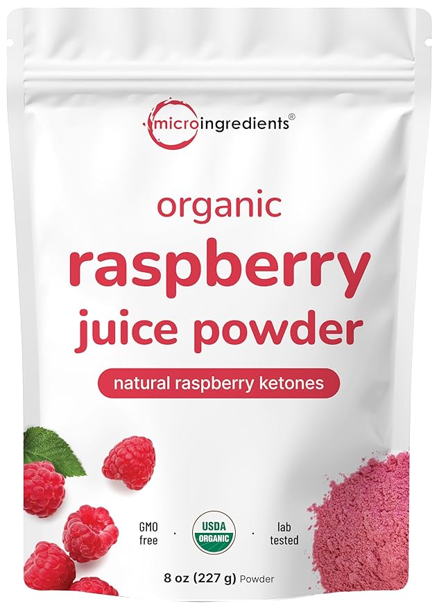 Organic Raspberry Juice powder 8oz | 100% Natural Fruit Powder | Freeze-Dried Raspberries Source | No Sugar &amp Additives | Great Flavor for Drinks Smoothie &amp Beverages | Non-GMO &amp Vegan