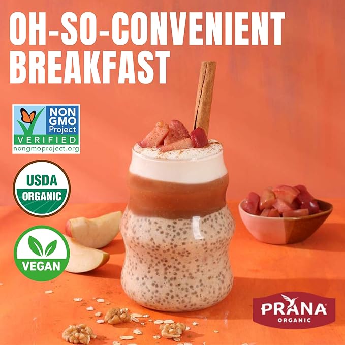 Prana Organic Overnight Chia with Oats Apple Crumble | Rich in Fiber &amp Protein Vegan Non-GMO | Ready to Eat Breakfast - 28 oz Bags - 2 Pack