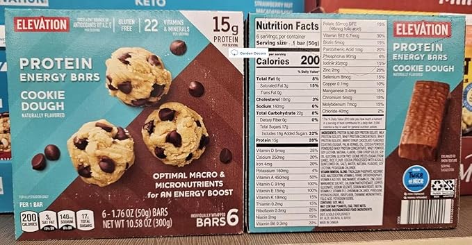 Elevation Protein Energy Bars Cookie Dough 10.58oz 300g (Two Bars)