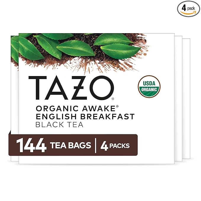 TAZO Organic Awake English Breakfast Black Tea Bags Bold Traditional Breakfast-Style Black Tea 144 Total Tea Bags (36ct - Pack of 4)