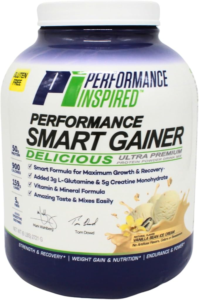 Performance Inspired Nutrition Smart Mass Gainer – 50G Protein 900 Calories Creatine L-Glutamine &amp Digestive Enzymes – Muscle Growth &amp Recovery – Vanilla Bean Ice Cream – 6 lb