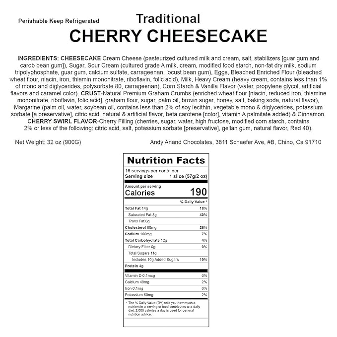 ANDY ANAND CHOCOLATIER Traditional Cherry Cheesecake 9 | Authentic Recipe Made with Fresh California Cream Cheese | All-Natural No Preservatives Exquisitely Delicious (3.4 lbs)