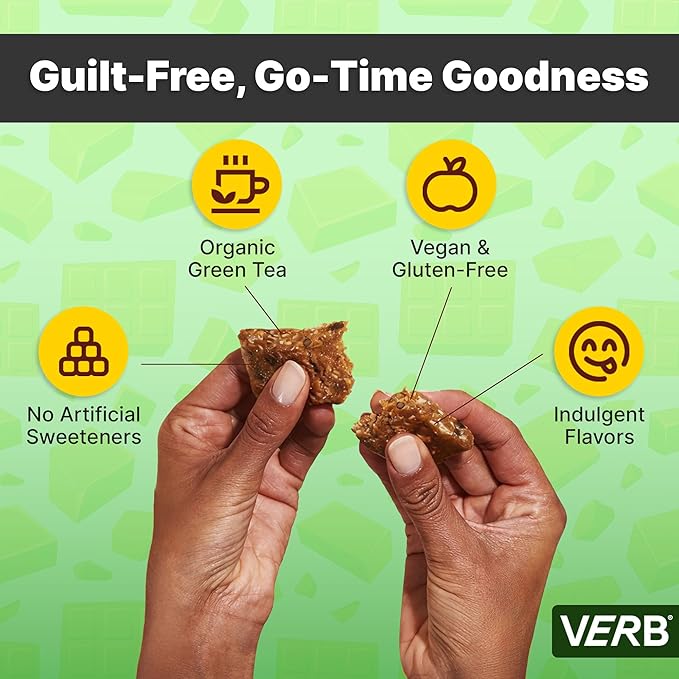 Verb Caffeinated Energy Bars Chocolate Sea Salt (26g Pack of 16) 110-Calorie Delicious Low Sugar Energy Bar - Vegan Gluten Free On-the Go Snack with 80mg Green Tea Caffeine Only Real-Food Ingredients