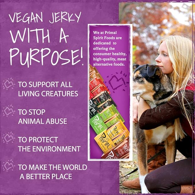 Primal Spirit Vegan Jerky - Sampler Pack 10g. Plant Based Protein Certified Non-GMO (Classics Thai Peanut Mesquite Lime Teriyaki Hot &amp Spicy Hickory Smoked &amp Texas BBQ 18-Pack 1 oz.