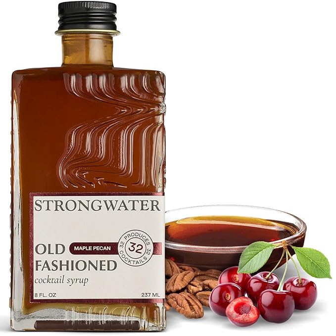 Strongwater Maple Pecan Old Fashioned Craft Cocktail Mixer - Makes 32 Cocktails - Handcrafted Old Fashioned Syrup with Pecan Maple Syrup &amp Cherry - Just Mix with Bourbon or Whiskey