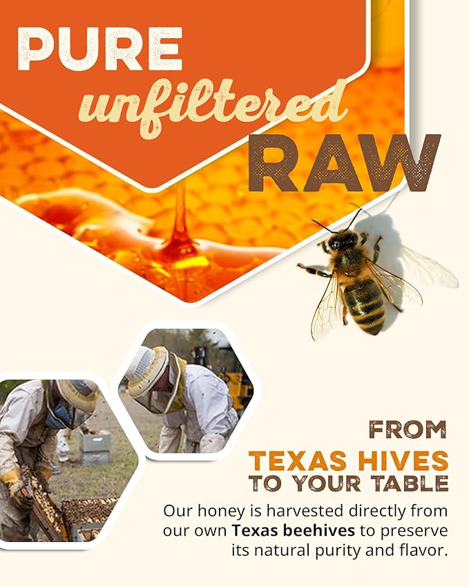 Desert Creek Honey - 100% Unfiltered Pure Raw Honey from Texas - Natural Sugar Substitute - One Gallon of Bulk Unprocessed Unpasteurized American Honey - Harvested by Our Own Beekeepers