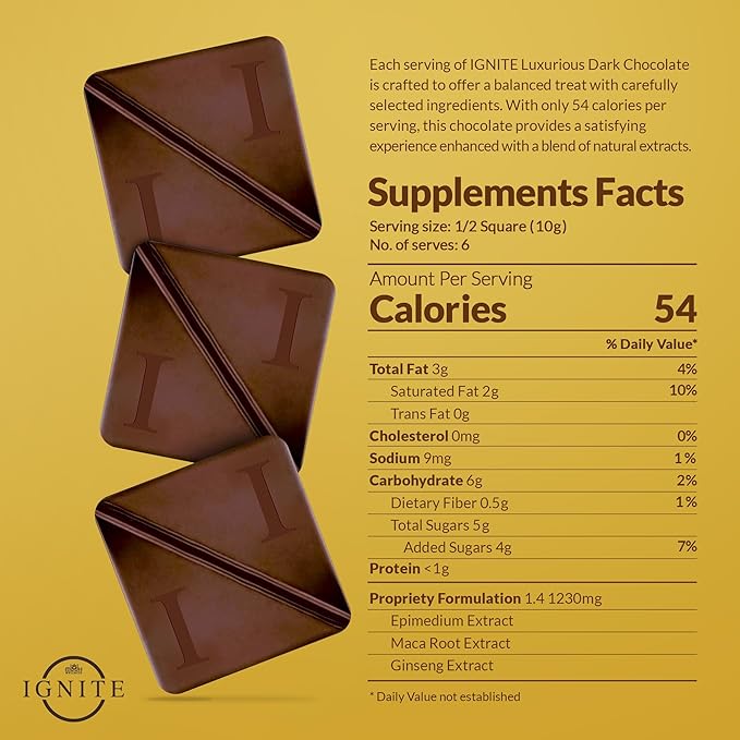 Ignite Dark Chocolate Bars – Premium 60% Cocoa Squares for Couples – Luxurious Dark Chocolate Crafted for Shared Moments Special Occasions – Ideal for Sharing and Indulging Together – Pack of 1
