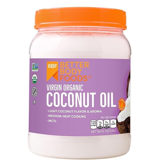 BetterBody Foods Organic Unrefined Coconut Oil - Hair &amp Skin Moisturizer Baking &amp Cooking Oil - Light Aroma and Flavor - Butter Alternative - 56 Fl Oz