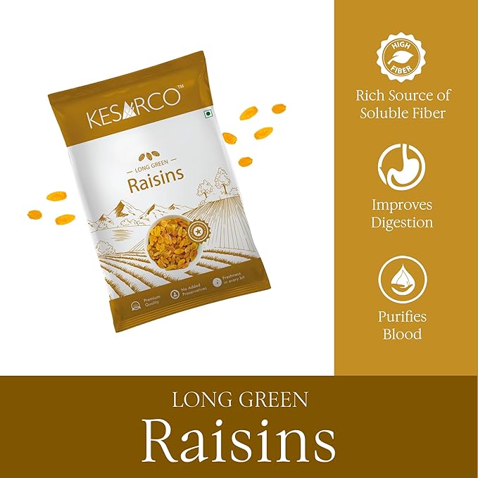 KESARCO Premium Seedless Green Raisins Kishmish Nutritious Rich In Iron Perfect alternate For Sugar-Laden Snacks(500 Gm)