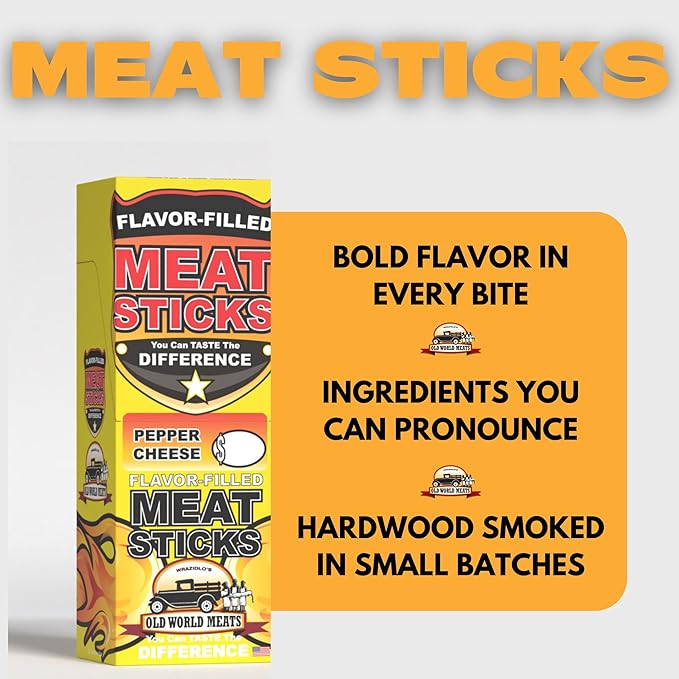 Old World Meats Meat Sticks 110 Calories Keto Low Carb 1g Sugar Fuelings 20 Pack 1 ounce sticks (Pepper Cheese)