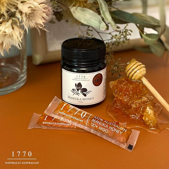 1770 Naturally Australian MGO 500+ Manuka Honey Sticks 30 x 15g Organic Honey for Tea Yogurt &amp Travel Snacks
