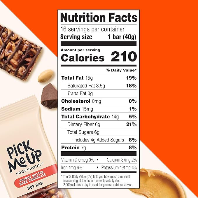 Pick Me Up Provisions™ Gluten Free Peanut Butter Dark Chocolate Nut Bar 1.4 oz. 16 Bars/Box
