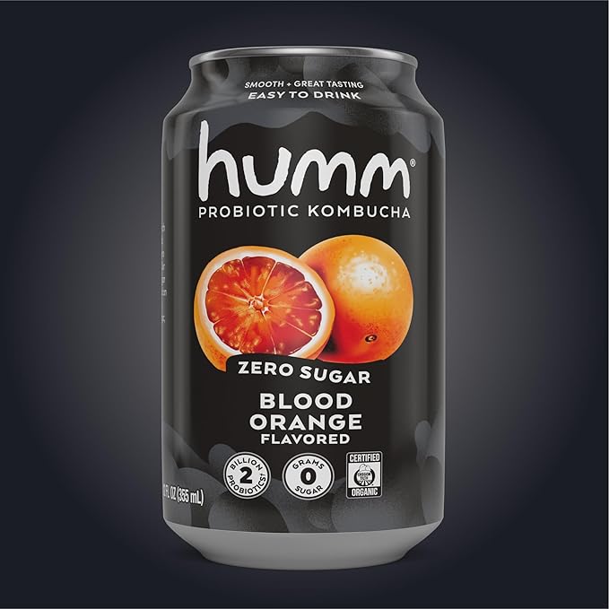 Humm Probiotic Kombucha Zero Sugar Blood Orange No Refrigeration Needed Keto Friendly Organic Vegan Gluten Free 12oz Cans (8 Pack)