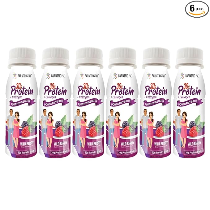 BariatricPal 30g Whey Protein &amp Collagen Power Pro Shots - Wild Berry (6 Bottles)