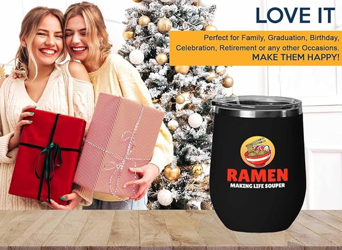 Ramen Lover Black Edition Wine Tumbler 12oz - Making Life Souper - Food Lovers chicken pumpkin vegan pantry spicy noodles