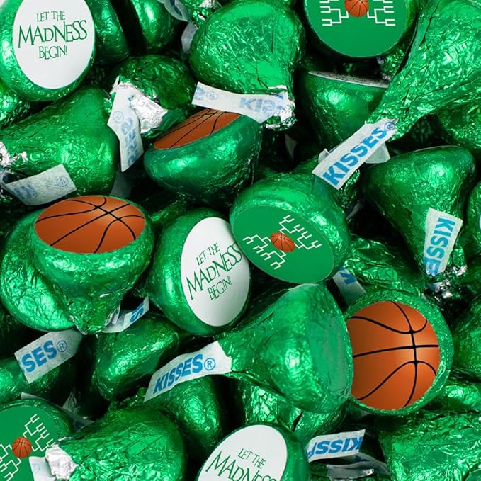 90ct Basketball Party Favors Stickered Kisses Candy Let the Madness Begin (90 Count) - Green - Candy Included