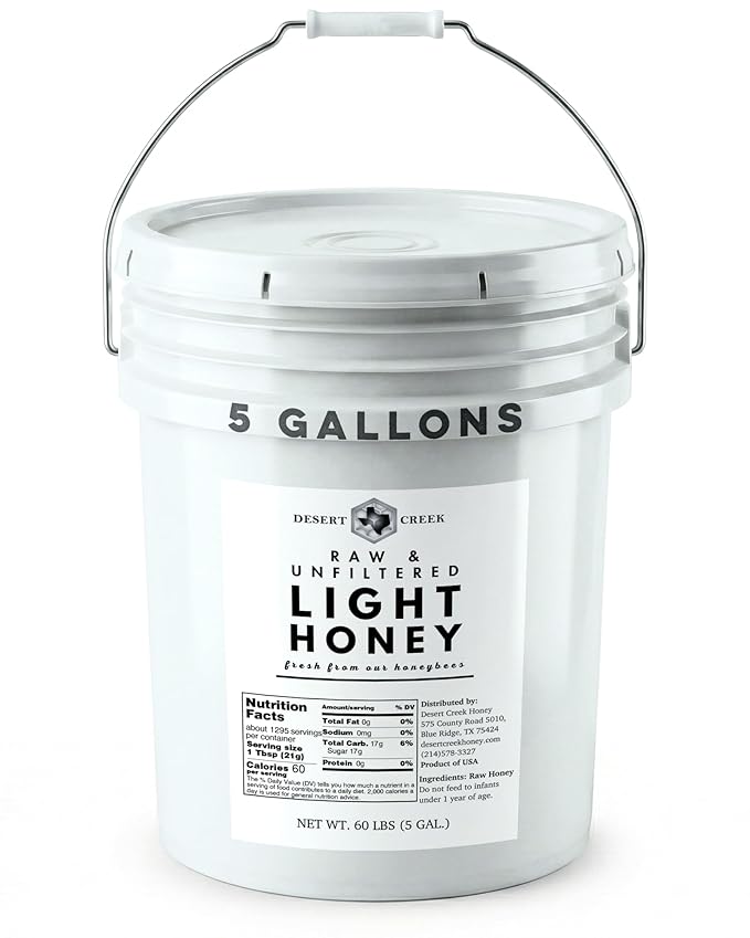 Desert Creek Honey Light Clover - Unfiltered Raw Honey - 5 Gallons of Bulk Unprocessed Unpasteurized - Made in America - Harvested by Our Own Beekeepers - Light and Mild Flavor