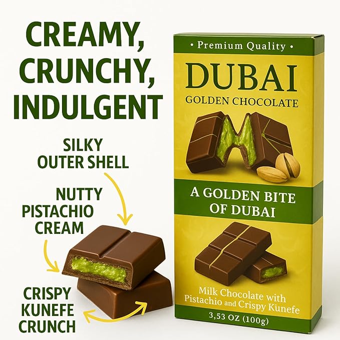 Zimply Foods 2 Packs Each 3.53 Oz Dubai Chocolate Bars - Luxurious Milk Chocolate with Pistachio and Crispy Kunefe Middle Eastern-Luxury Artisan Pistachio Dubai Choclate Gift for Gifting. Premium Qua