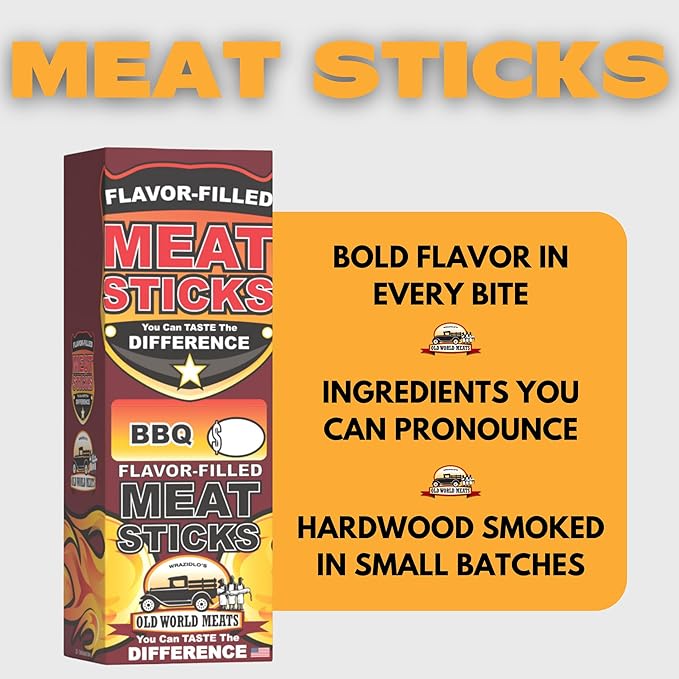 Old World Meats Meat Sticks 110 Calories Keto Low Carb 1g Sugar Fuelings 20 Pack 1 ounce sticks (BBQ (Barbecue))