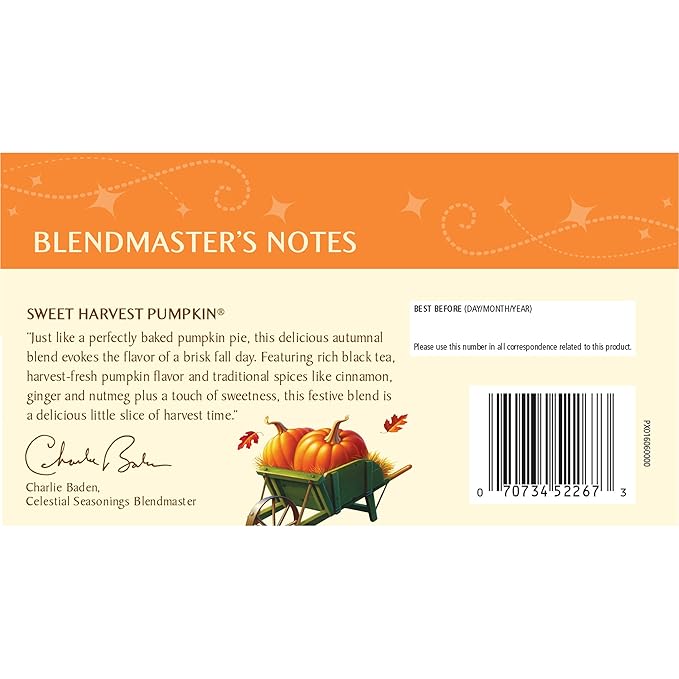 Celestial Seasonings Black Tea Sweet Harvest Pumpkin Contains Caffeine 18 Count (Pack of 6)