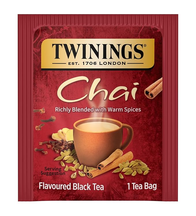 Twinings Chai Black Tea Individually Wrapped Bags 50 Count (Pack of 6) Sweet Savoury Spices Caffeinated Enjoy Hot or Iced 300 Teabags