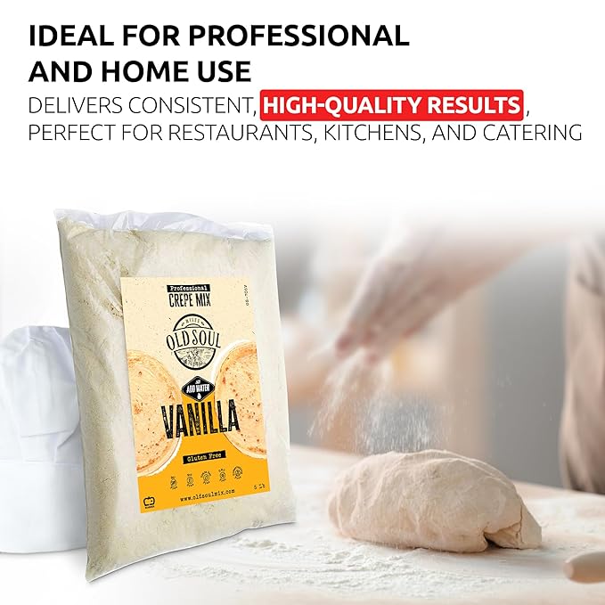OldSoul Professional Crepe Mix | Vanilla Flavour | Dough Mix | 5 Lbs | 36 Crepes (5 Lbs Gluten Free)