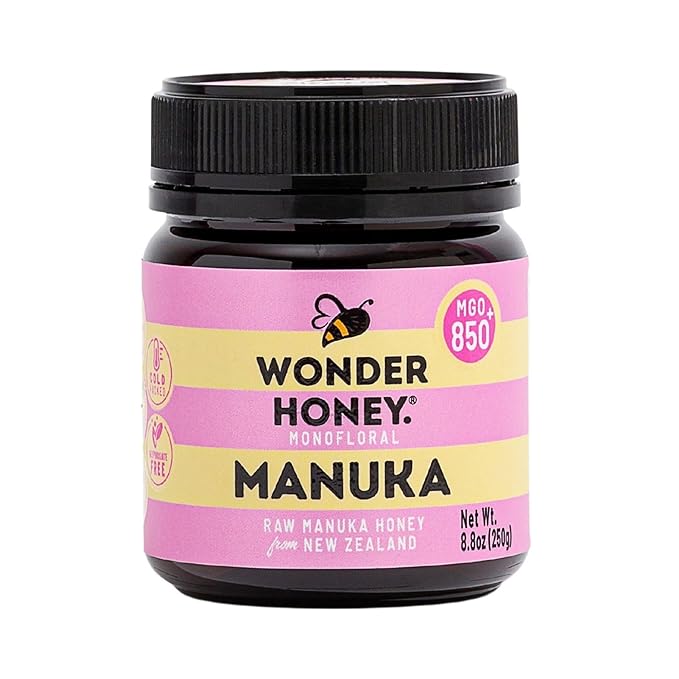 Wonder Honey Raw Manuka Honey New Zealand MGO850 (20+) Tested for 26 Markers Traceable Natural Soothing for Sore Throat Cough - Aids Digestion - Triple Sealed for safety in a Protective Box (8.8oz)