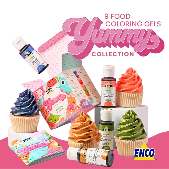 ENCO Yummy Collection 9 Food Coloring Gel Set 1.41 oz each (40 g) includes Cookie Decoration Guide