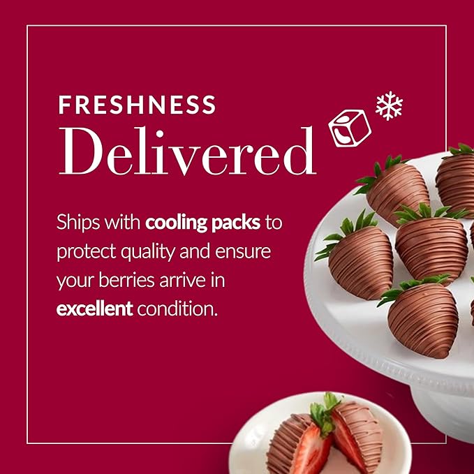 Shari’s Berries Artisan Belgian Milk Chocolate Covered Strawberries | Chocolate Covered Strawberry Gift Box | For Valentine's Day Anniversary Celebrations &amp Thank You’s (Full Dozen 12 Berries)