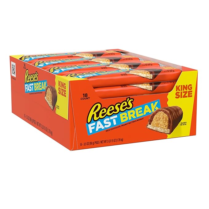 REESE'S FAST BREAK Chocolate Peanut Butter and Nougat King Size Candy Bars 3.5 oz (18 Count)
