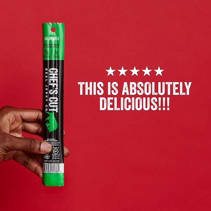 Chef’s Cut Real Snack Sticks | High Protein Meat Snack Sticks with 8g Protein Gluten Free Keto-Friendly| Premium Smoked Beef &amp Pork Blend | Jalapeño Heat | 1 oz Stick (12-Count Bag)