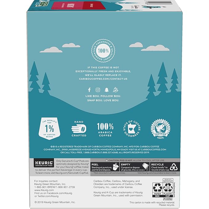 Caribou Coffee Mahogany Keurig Single-Serve K-Cup Pods Dark Roast Coffee 96 Count (Pack of 4)